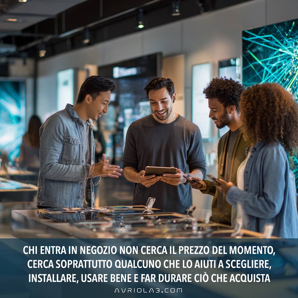 CHI ENTRA IN NEGOZIO NON CERCA IL PREZZO DEL MOMENTO,
CERCA SOPRATTUTTO QUALCUNO CHE LO AIUTI A SCEGLIERE, 
INSTALLARE, USARE BENE E FAR DURARE CIÒ CHE ACQUISTA