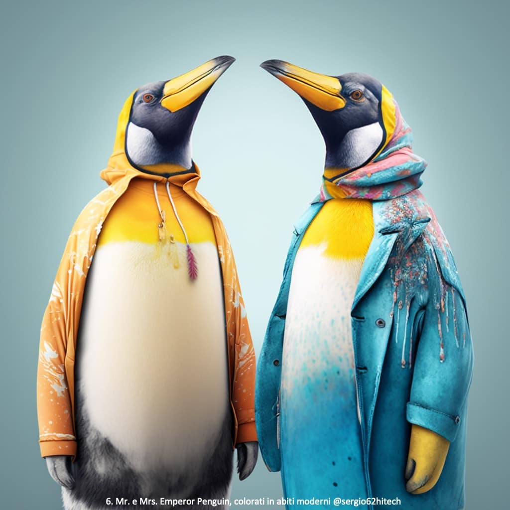 6. Mr. e Mrs. Emperor Penguin, colorati in abiti moderni @sergio62hitech