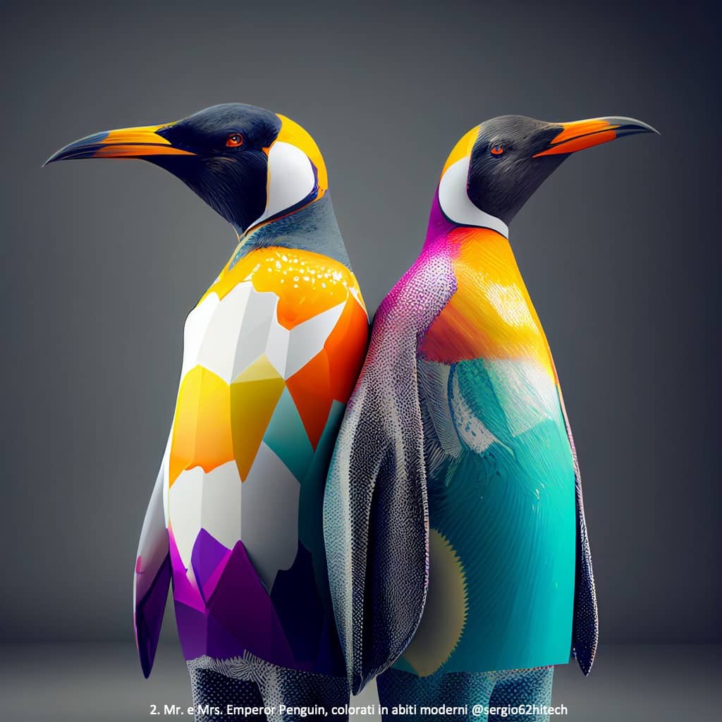 2. Mr. e Mrs. Emperor Penguin, colorati in abiti moderni @sergio62hitech